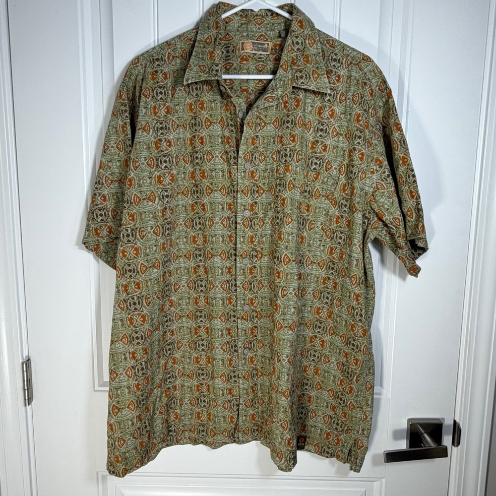 GH Bass Earth Men's XL Organic Cotton Geometric Print Short Sleeve Button Shirt
